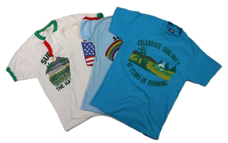 LOT 4 VTG 80s Adult XS S Sublimity Harvest Track Run Marathon Ringer T Shirt Top - Image 1 of 4