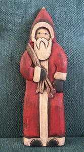 Babbo Natale vintage intagliato a mano con sacco rustico natalizio alto 7,5” San Nicola - Foto 1 di 6