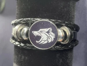 Bracciale Tribale Lupo Vichingo Pelle Nero Bracciale Wicca Pagano Norreno Regalo - Foto 1 di 4