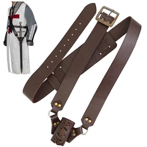 Genuine Leather Baldric Sword Holder Adjustable Belt for Renaissance Fairs& LARP - Picture 1 of 56