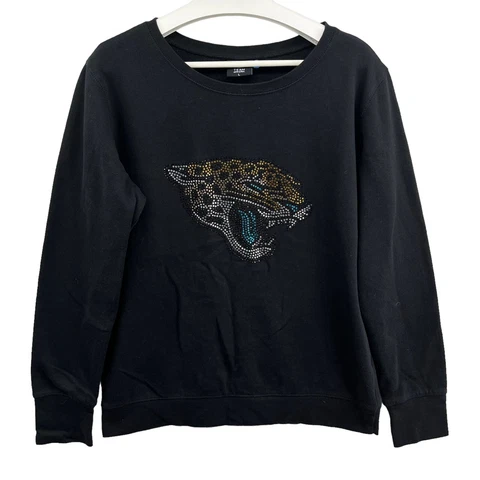 Jacksonville Jaguars Sweater Women's Large Black Lightweight Pullover Jeweled Cover