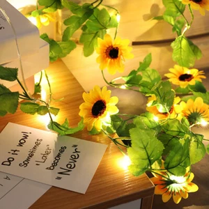 US 2Meter 20 LED Simulation Sunflower Leaf Lights String Flower Lights String Ne - Picture 1 of 7