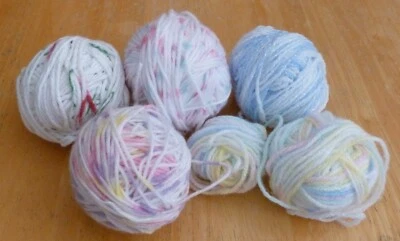4oz YARN LOT 6 Balls ASSORTED Color Gradient 3-4 Ply Pink Aqua Lilac White Blue - Image 1 of 2