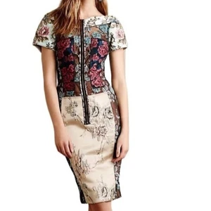 Beguile By Byron Lars Anthropologie Size 0P Floral Embroidered Brocade Dress - Picture 1 of 21