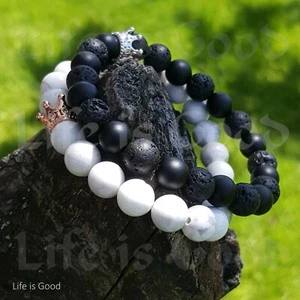 Couple King Queen Crown Bracelets His And Her Friendship 8mm Beads Bracelet - Picture 1 of 9