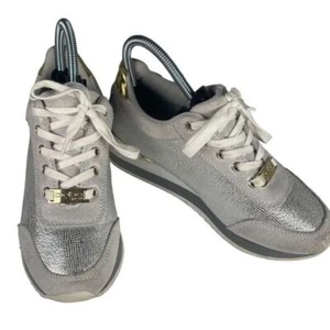 BEBE Corine Gray Silver and Gold Sneakers women's size 7, athleisure, comfy chic - Picture 1 of 11