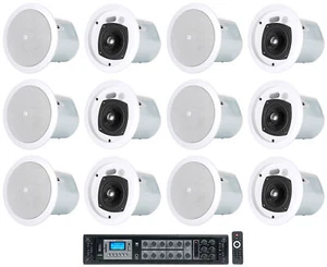 12) JBL Control 24CT 4" 70V Komercyjna restauracja / bar Białe głośniki sufitowe + wzmacniacz - Zdjęcie 1 z 9
