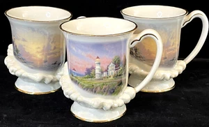 Lenox Thomas Kinkade Summer Seaside Lighthouse Art Ivory China Mug Set of 3 - Picture 1 of 17