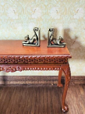 Dollhouse Miniature Kitty Cat Bookends Antique Bronze 1:12 Scale Accessory