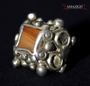 Antique Outstanding Silver-Agate Ring - India - Beautiful Item - Picture 1 of 7