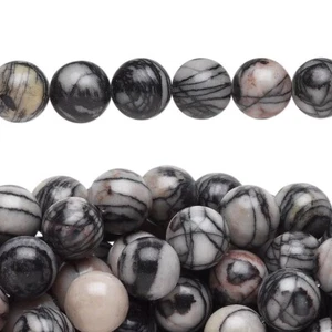 Bead, Black Silk Stone Natural 8mm Round Beads w/ 0.5-1.5mm Hole 1 Strand(50) - Picture 1 of 2