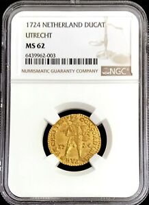 1724 NETHERLAND VOC GOLD DUCAT (1725 AKERENDAM SHIPWRECK) COIN NGC MS 62