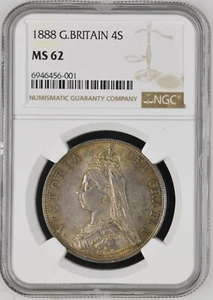 1888 VICTORIA SILBER DOUBLE FLORIN MÜNZE UNC NGC BEWERTET MS62 SELTENERES DATUM IN GRADE - Bild 1 von 2