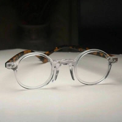 Vintage round clear eyeglasses mens crystal round glasses frame tortoise legs - Image 1 of 4