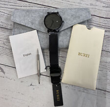 BUREI Men's Minimalist Wrist Watch Analog Date Stainless Steel Mesh S-19003M