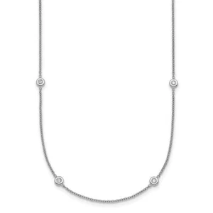 18K Solid White Gold Diamond Station Chain Necklace - Picture 1 of 15
