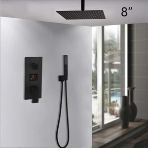 Ceiling Mount Black Shower Head Digital 2 Way Mixing Valve Hand Shower Tap Set - Picture 1 of 15