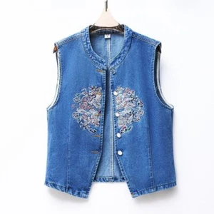 Women's Waistcoat Embroidery Denim Vest New Ladies Denim Sleeveless Vest Jacket! - Picture 1 of 27