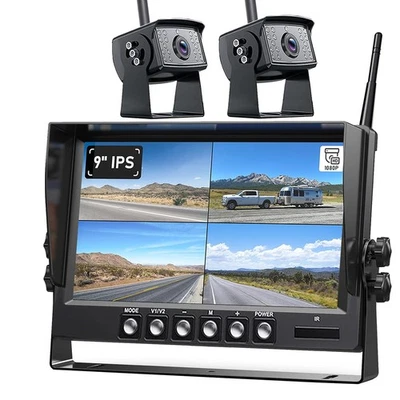 9" DVR Monitor 1080P Wireless 2x RV Backup Camera Reverse for Bus Trailer Truck - Image 1 of 4