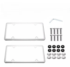 2× Chrome Stainless Steel Metal License Plate Frame Tag Cover With Screw Caps - Foto 1 di 11