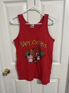 Vintage Signal Mega-Tee Tag Size Small Red Happy Campers Men’s Vintage Tank Top - Picture 1 of 3