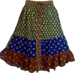 Sacred Threads Hippie Bohemian Gypsy Festival Patchwork Button Skirt 223628 LXL - Picture 1 of 5