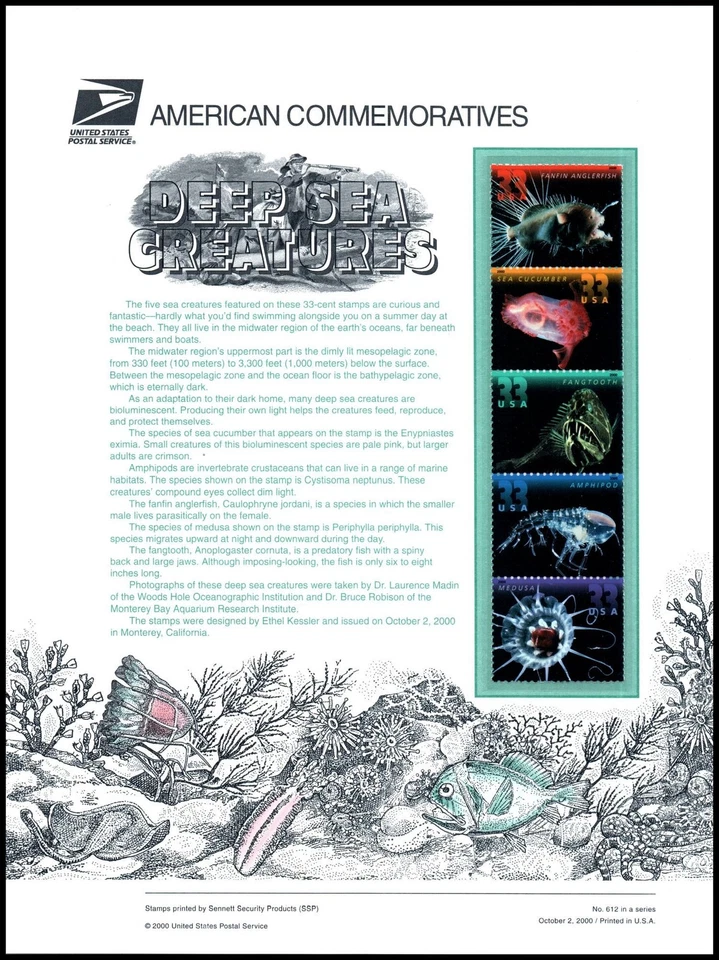 2000 Deep Sea Creatures amphipod CP610 commemorative panel 612 MNH Sc 3443a - Image 1 of 1