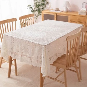 Antique Lace Hollow Tablecloth Embroidered Floral White Table Linen Universal US - Picture 1 of 22