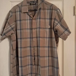 Solaris Shirt Mens L Brown Plaid Outdoors Camping Hiking Short Sleeve - Picture 1 of 7