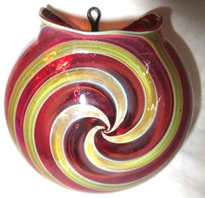 JASON PROSTEIN STUDIO BLOWN ART SPARKLY GLASS SWIRLED AIR PLANT WALL POCKET VASE - Picture 1 of 6