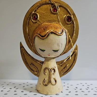 Papel Maché Navidad Ángel Adorno Vintage Japón ORO BLANCO Foto 1 de 4