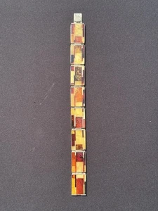 MultiColor Mosaic Amber/Silver Hinged Cuff Bracelet By jeweler Jerzy Zaulichny - Picture 1 of 5