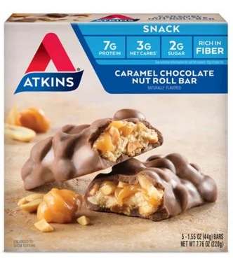 🟠 Nuevas barras nutricionales de proteínas cremosas Atkins caramelo chocolate nueces 7,76 oz Foto 1 de 2