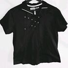 Jamie Sadock Womens Size Small Short Sleeve Button V Neck Top Black NWT