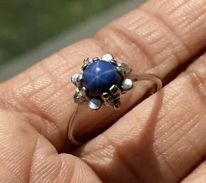 Vintage 10k Solid White Gold Genuine Blue Star Sapphire Ring 5.25sz 2.2grams - Picture 1 of 16