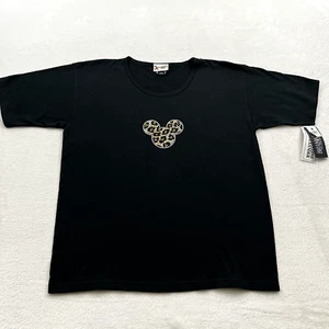 Walt Disney World Womens Shirt Large Black Swarovski Crystal Leopard Mickey Ears - Picture 1 of 10