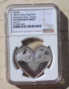 NGC PF70 China Valentine's Day Heart Love 25g Silver Panda Medal (Regular Label) - Picture 1 of 2