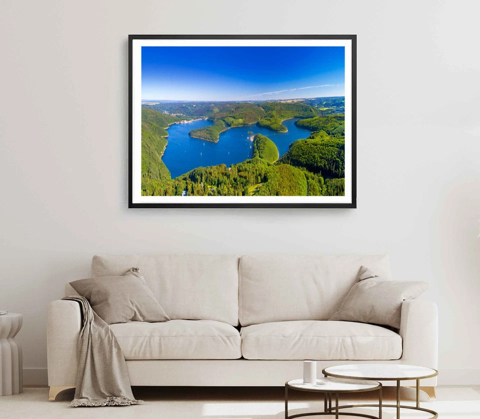 Mountain Print, Forest Wall Art, River & Sky Framed Nature Wall Art, Natural - Image 1 of 1