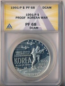 1991-P PROOF KOREAN WAR COMMEMORATIVE SILVER DOLLAR *ANACS CERTIFIED PF 68 DCAM* - Picture 1 of 2