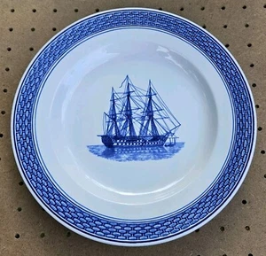 Vintage Royal Copenhagen Blue Denmark Dinner Plate Ship Carrack Galleon Sailboat - Picture 1 of 8