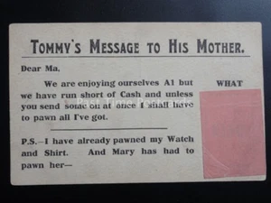 Verse & Poem: TOMMY'S MESSAGE TO HIS MOTHER , DEAR MA, SEND CASH....Old Postcard - Picture 1 of 2