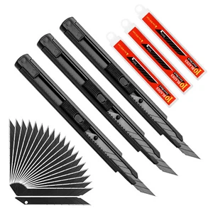 Utility Knife Retractable w/ 30 PCS Safe Snap Off Blades 30° Carbon Steel Razor - Picture 1 of 8