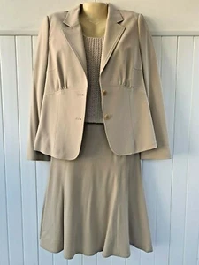 DKNY 8 / 10 WOMEN'S SAND LIGHT TAN 3-PIECE SKIRT SUIT JACKET JONES NY KNIT TOP M - Picture 1 of 10