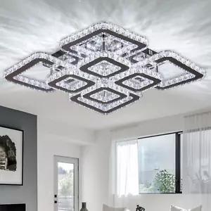 20”Crystal Chandelier Square Led Crystal Flush Mount Ceiling Light 8 Lights Mode - Picture 1 of 7