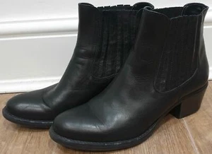 DANIEL LONDON Black Leather Elastic Panel Low Block Heel Ankle Boots EU37 UK4 - Picture 1 of 11