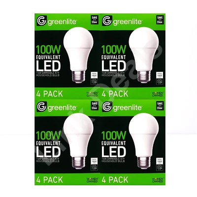 16 Pack Greenlite 100W Equivalent 14W LED Light Bulb A19 Daylight 5000K DIMMABLE - Image 1 of 4