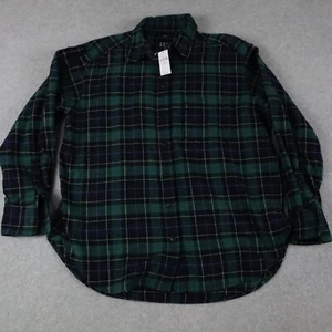 Gap Flannel Top Womens XS Petite Big Shirt Button Up Green Plaid Long Sleeve NWT - Picture 1 of 7