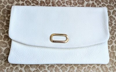Vintage White Leather Clutch Purse Retro 80s Pebbled Leather EUC - Image 1 of 4