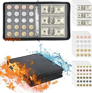 Coin Collection Book Holder for Collectors, 520 Pockets Fireproof Coins Black - Picture 1 of 7