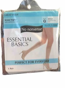 No Nonsense Knee Highs Size Q Beige Reinforced Toe NIP Vintage Rare HTF Sealed - Picture 1 of 2